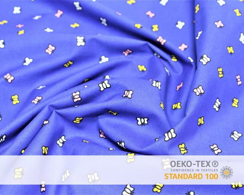 Baumwolle in Blau mit bunten Schmetterlinge Print