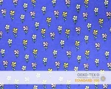Baumwollstoff Blau mit bunten Blumen Print