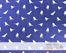 Baumwollstoff Blau mit Vogel Print